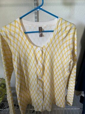 White Stag Yellow and White Knit Button Cardigan